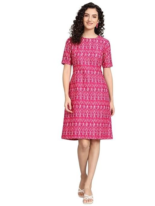 Powersutra Printed Dress for Women | A-line Dress for Women | Office Wear for Women | Dresses with Pockets for Women | Knee Length Dress for Women | Summer Dresses