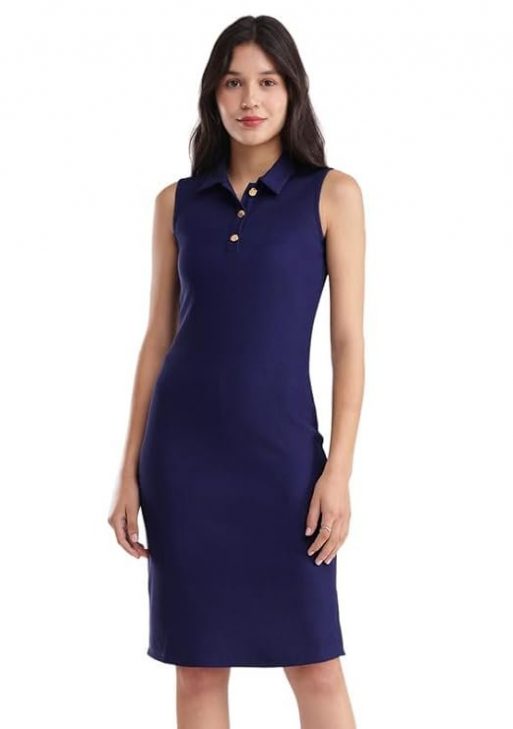 FableStreet Bodycon Knitted Dress - Navy Blue