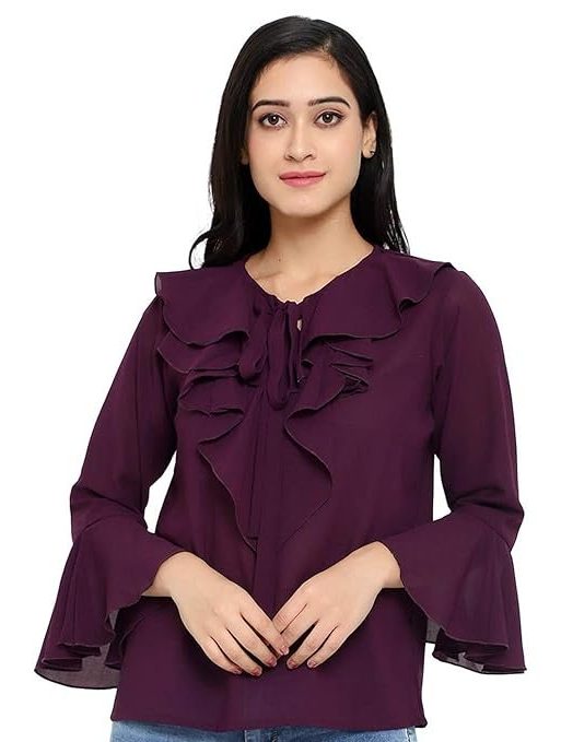 Indietoga Women's Georgette Ruffled Bell Sleeves Tops (X-Small to Plus Sizes 7XL)