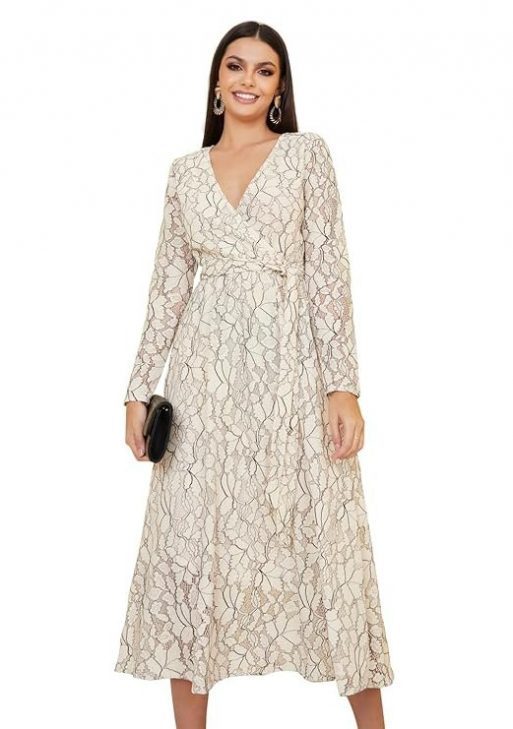 Styli A -Line Midi Dress – Casual Wear with Lace Insert, Self- Tie Belt, and Woven Design. Stylish and Comfortable Everyday Chic Look Dress for Women