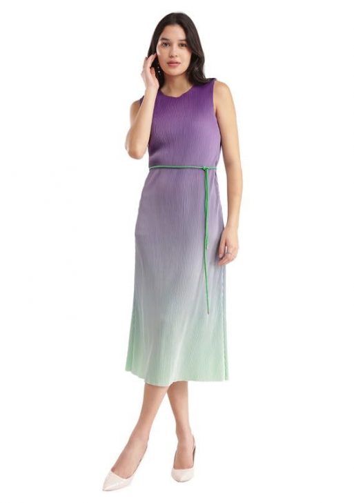 FableStreet Ombre Pleated Knit Dress - Purple