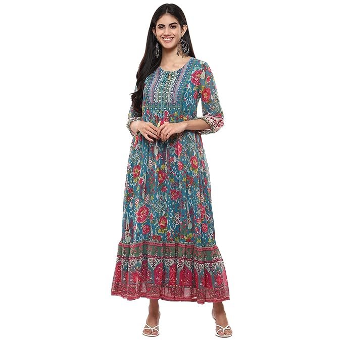 BIBA Women's Fit and Flare Ankle Length Dress