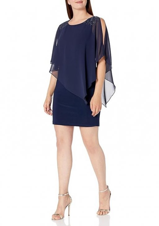 S.L. Fashions Women's Foil Cape Chiffon Dress