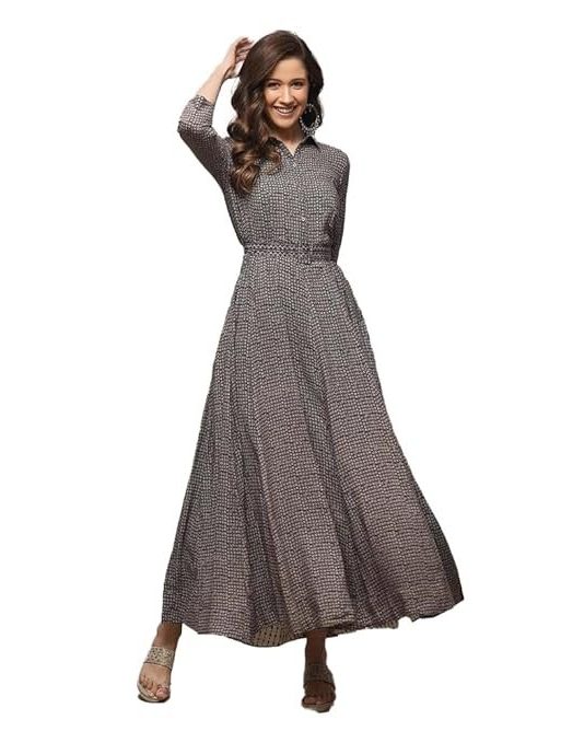 BIBA Women Liva Flared Printed Maxi Dress
