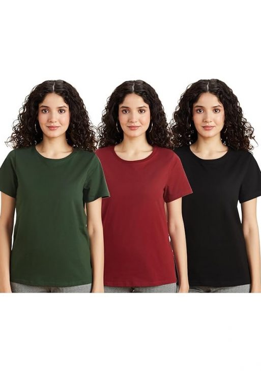 Women's Solid Cotton Stretch Half Sleeve Round Neck Regular Fit T-Shirt