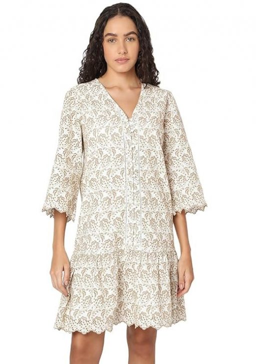 VERO MODA Women's Cotton A-Line Knee-Length Dress