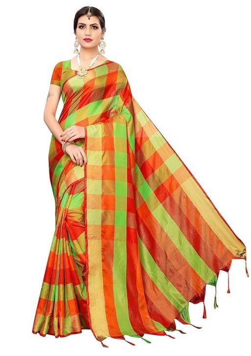 SKY FASHION Women's BANARASI SAREE, Navy Blue
