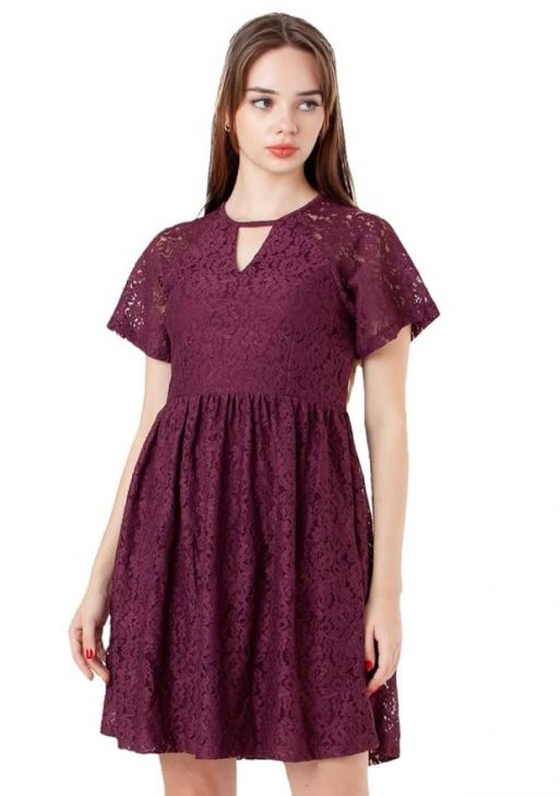 Zink London Women's Wine Laces Regular Short Dress