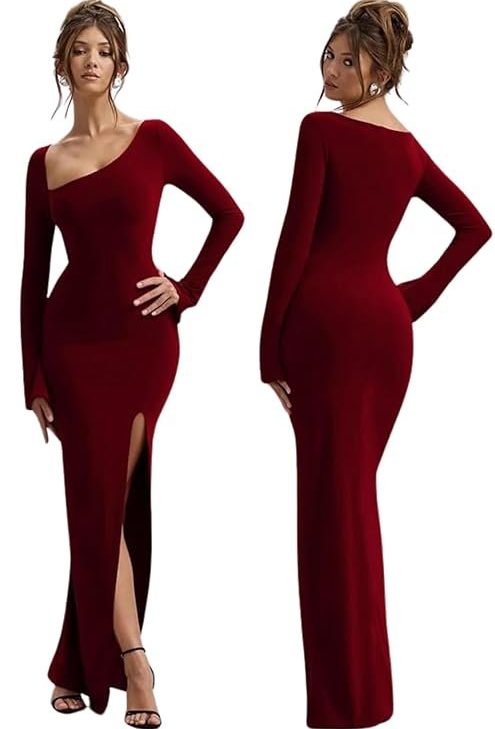 TRAQUILA Full Sleeve Bodycon Dress for Women with Slit on The Front