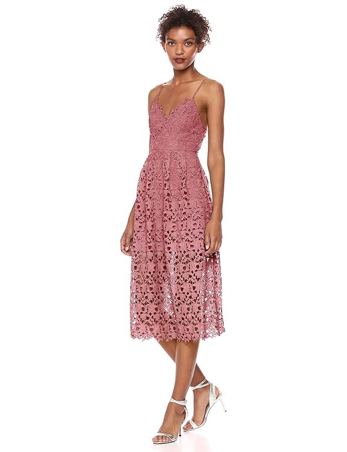 ASTR the label Women's Sleeveless Lace Fit & Flare Midi Dress, Pink Mauve, S