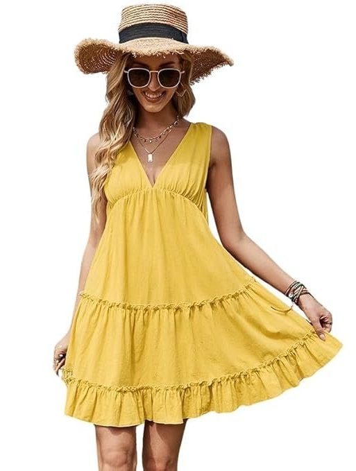 ELACCENT® Women's Cotton One-Piece Midi Dress | V-Neck, Sleeveless, A-Line | Soft & Skin-Friendly Fabric | Slim Fit, Stylish & Comfortable