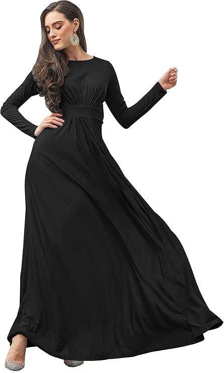 KOH KOH Womens Long Sleeve Flowy Empire Waist Fall Winter Party Gown