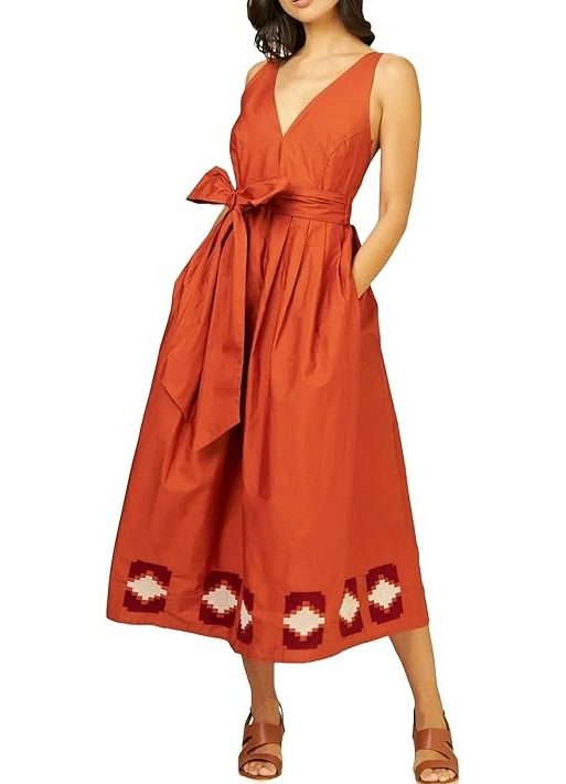SMERA MART 100% Cotton Western Midi Dress for Women