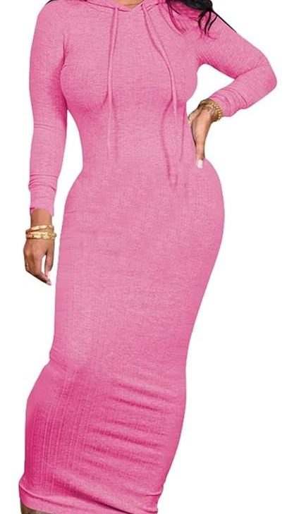 Dezraia Long Sleeve Bodycon Maxi Dress for Women One Piece Hoodie Sweatshirt Dresses