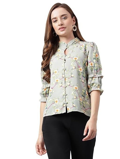 Latin Quarters Printed Casual Top For Women With Button Closure