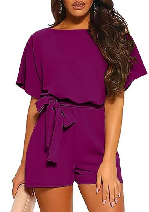 LEMDANNU Womens Summer Casual Short Sleeve Belted Romper Shorts Jumpsuits Playsuit
