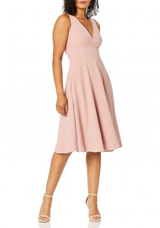 Dress the Population Women's Catalina Solid Sleeveless Fit and Flare Midi Dress