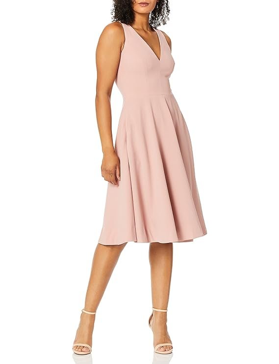 Dress the Population Women's Catalina Solid Sleeveless Fit and Flare Midi Dress