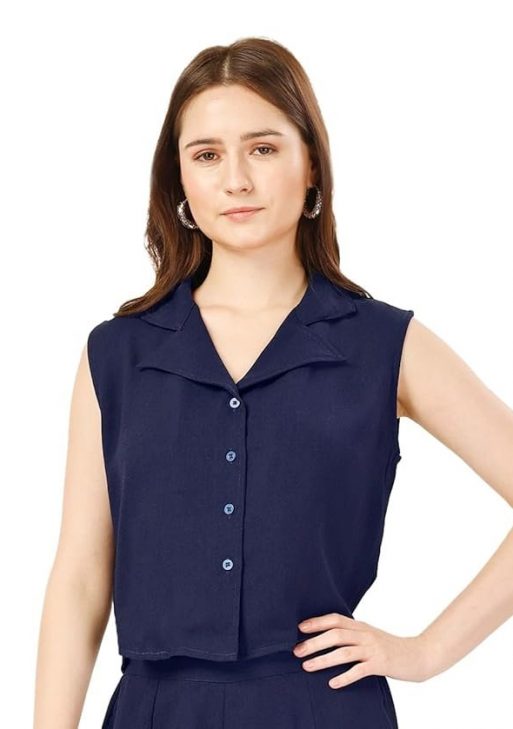 Fashfun Women's Button Front Solid Top