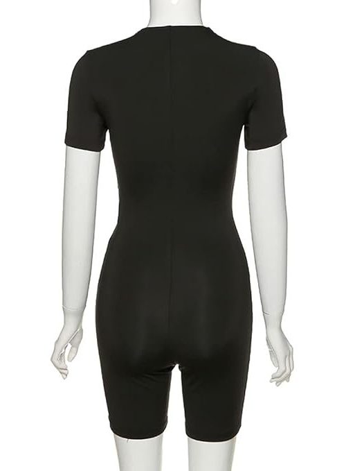 Licogel Women Short Sports Jumpsuit Slimming Fashion Solid Color Lightweight Athletic Bodysuit with Zipper Elastic Fashion Lightweight