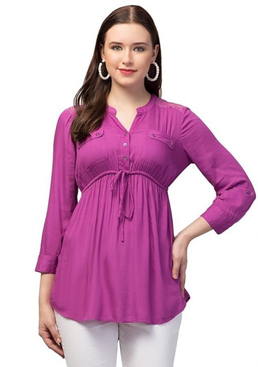 RIHANI FAB Casual Regular Sleeves Solid Women Purple Top