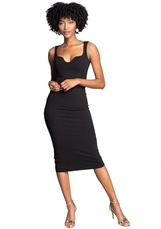 Dress the Population Women's Sloane Rounded V Neck Bodycon Midi Dress