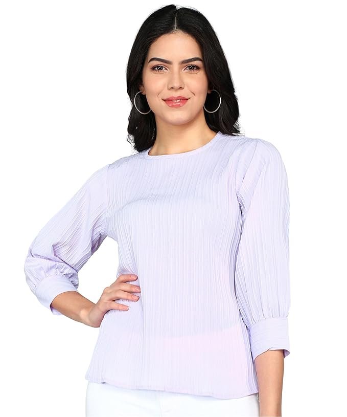 Stylistico Lining Soft Western Regular Fit Round Neck Office Casual Stylish Full Sleeve Tops for Women Latest