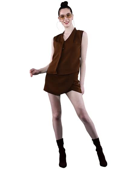UNFLD Solid Satin Co-ord Set for Women| Regular Fit 2 Pieces Sleeveless Top & Mid Waist Short Skirt| Fashionable for Party & Club Wear