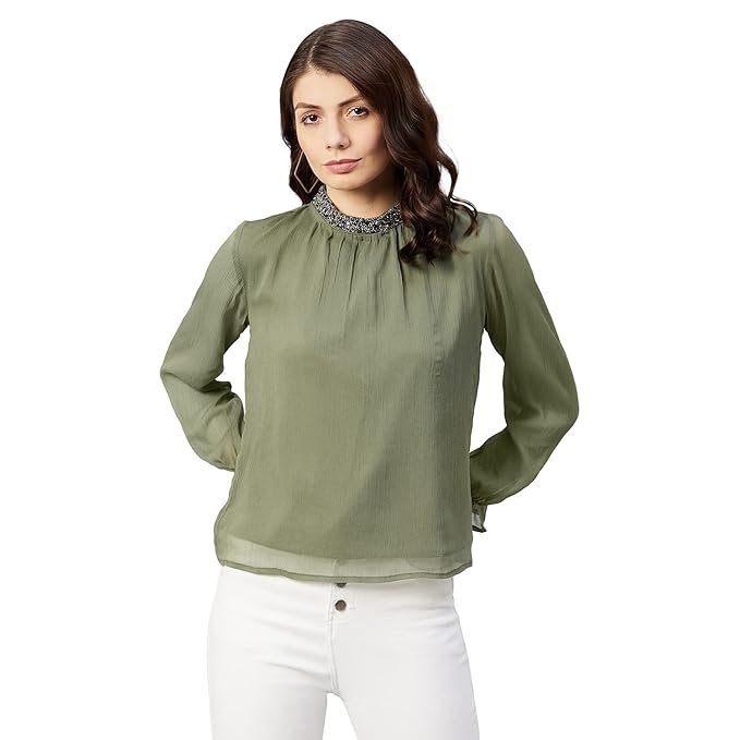 Marie Claire Women's Solid Regular Fit Blouse
