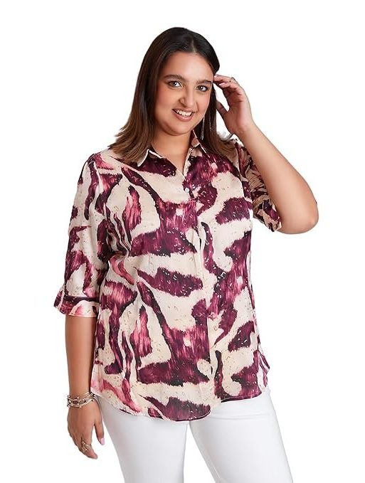 Presence Plus Size Foil Wine Printed Top