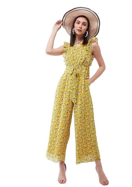 Miss Chase Women's Round Neck Sleeveless Floral Wide Leg Jumpsuit with Pockets