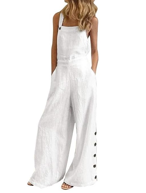 Fashion Women Solid Color Jumpsuit Sleeveless Pocket Zipper Button Loose Casual Romper Overall Playsuit-Layfoo