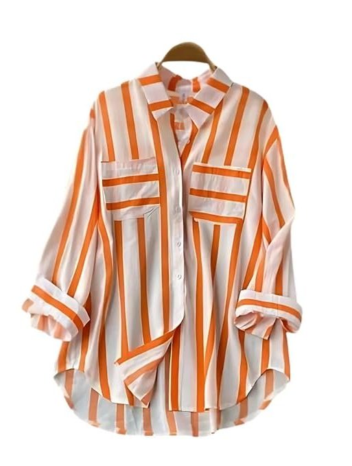 ROYALICA Women's Solid Pattern Roll-Up Sleeve Shirt