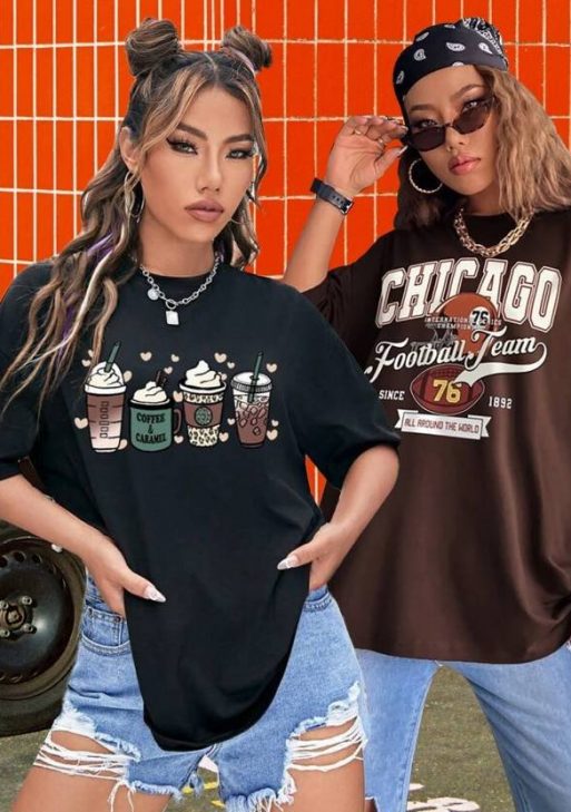 Pack of 2 Women Graphic Print Round Neck Pure Cotton Multicolor T-Shirt