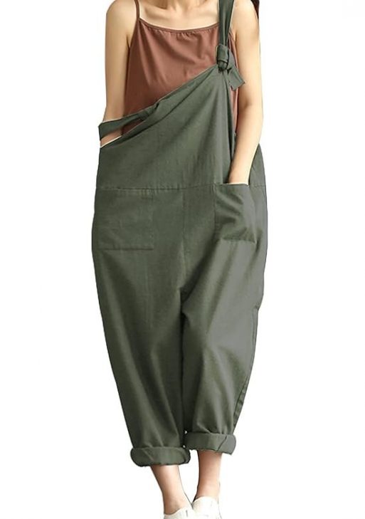 Women's Casual Cotton Linen Plus Size Overalls Baggy Wide Leg Loose Rompers Jumpsuit