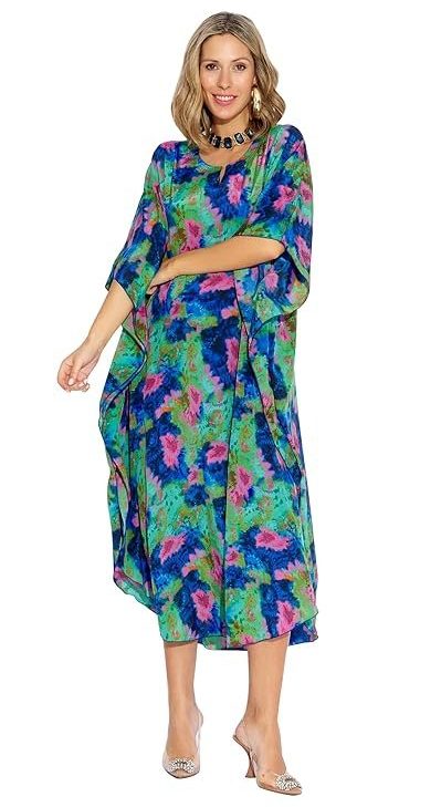 SUN-ROSE FASHIONS Trending Tie and Dye Prints Comfortable Long Plus Size Women's Kaftan Maxi Dress | Beach Cover up |One Size fits All