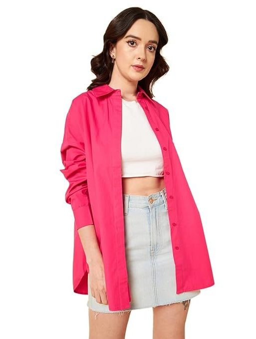 HIGH STAR Women's Cotton Oversized Fit Shirt