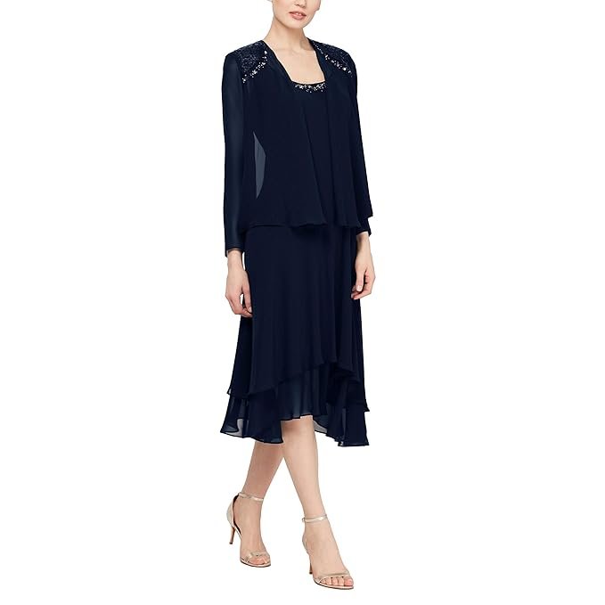 S.L. Fashions Women's Embellished-Shoulder and Neck Jacket Dress