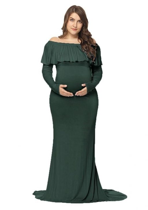JustVH Women's Floor Length Maternity Gown (Hunter Green_XL)