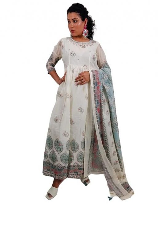 Pure Cotton White Anarkali Gown with Dupatta | Cotton Anarkali Dress Flared Kurta | Indian dresses for women | Traditional Party Festive Dress | Salwar Kameez Ready to Wear | Ethnic Wear Kurta Set
