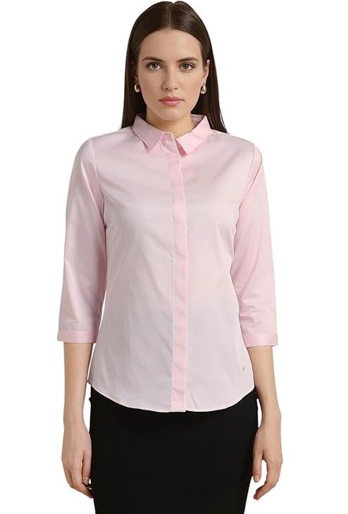 Van Heusen Women's Regular Fit Solid 3/4 Sleeve 100% Cotton Shirt