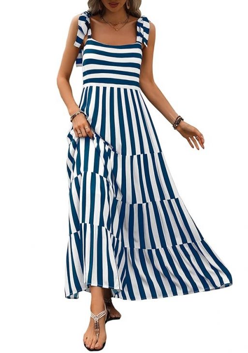 PRETTYGARDEN Women Dresses 2024 Summer Floral Sleeveless Maxi Dress Casual Spaghetti Strap Tiered Flowy Beach Long Dress