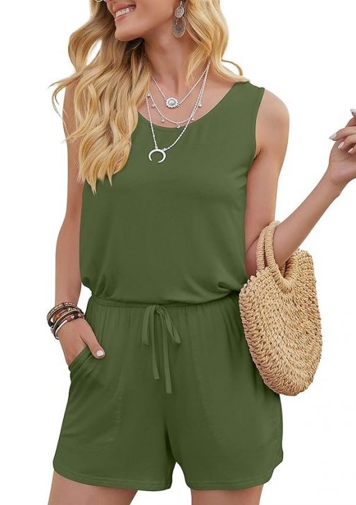 DouBCQ Womens Summer Romper Casual Short Jumpsuits with Pockets