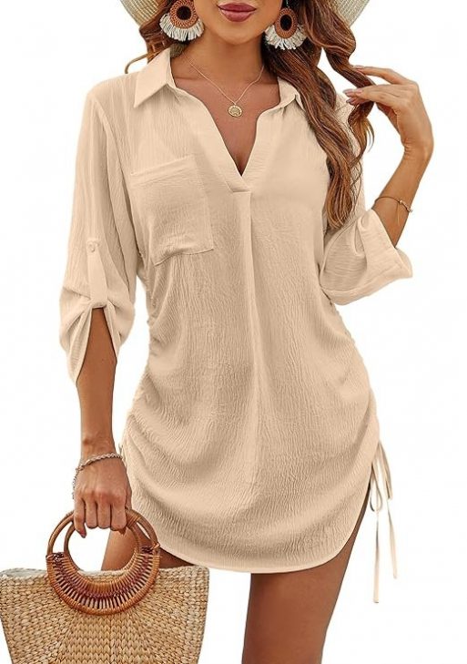 Blooming Jelly Women Swimsuit Cover Up Bikini Bathing Suit Beach Dress Shirt