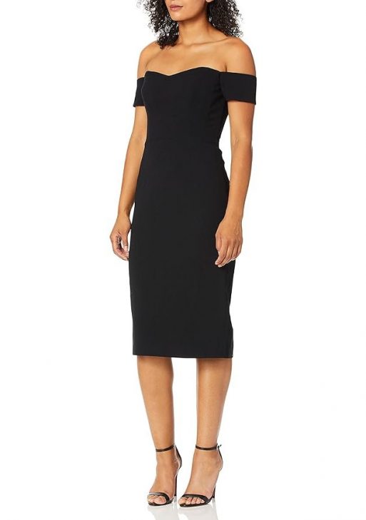 Dress the Population Women's Bailey Off The Shoulder Sweetheart Bodycon Midi Sheath Dress