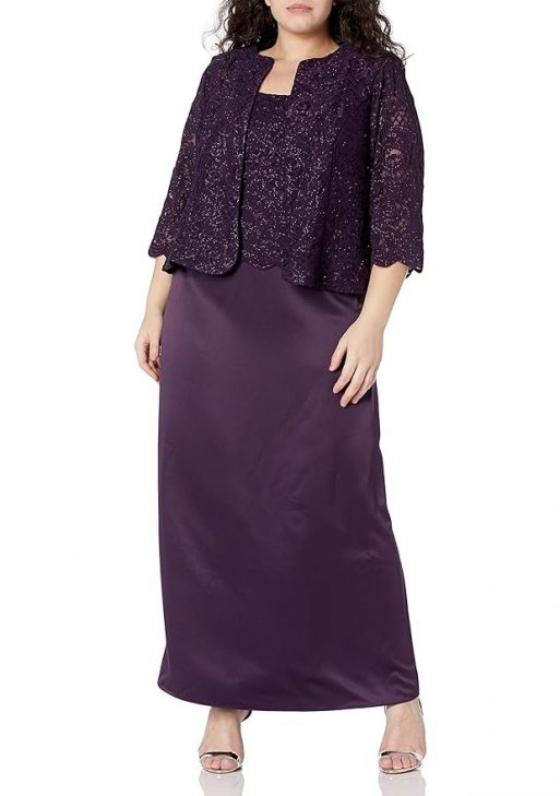 Alex Evenings Women's Plus-Size Long A-Line Mock Jacket Dress with Open Jacket