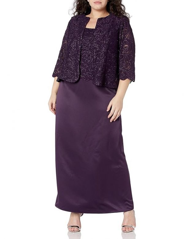 Alex Evenings Women's Plus-Size Long A-Line Mock Jacket Dress with Open Jacket