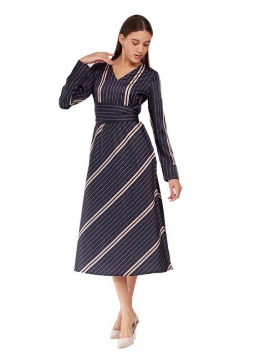 Fable Street Women Satin Fit and Flare Dress - Blue|Perfect for Casual, Office, and Everyday Outfits