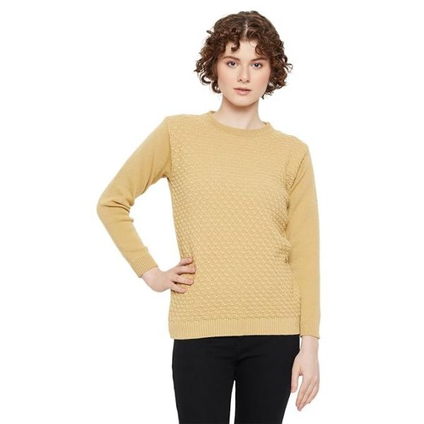 KASMA Women Round Neck Full Sleeves Self Design Sweater