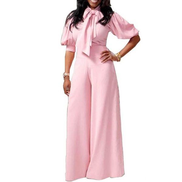 VERWIN Plain Dressy Full Length Bowknot Women's Jumpsuit High Waist Woman Romper